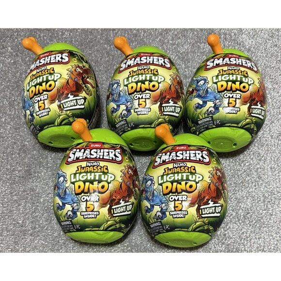 Zuru Smashers Nano Jurassic Light-Up Dino Egg Lot of 5 w/ 5 Surprises Each - New